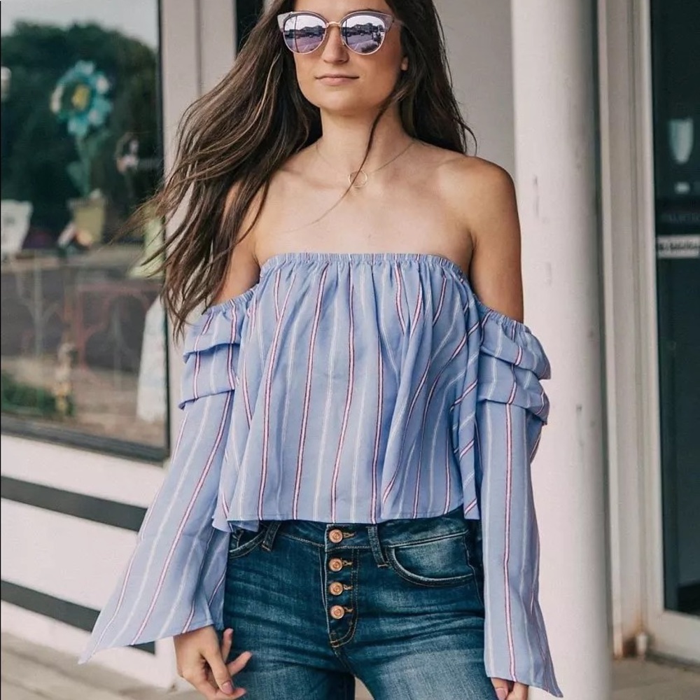 Blue Striped Off The Shoulder top